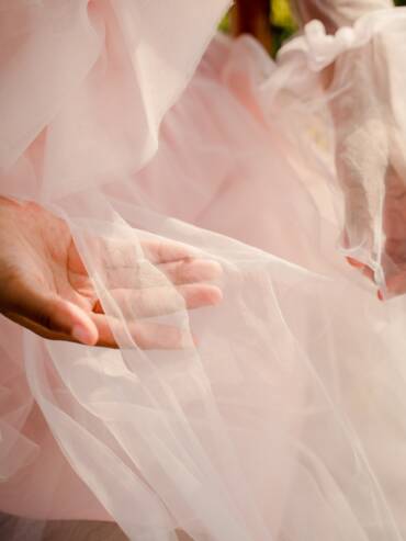 A close-up of elegant tulle fabric, showcasing its intricate weave.